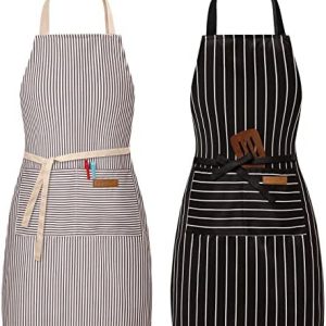 2 Pack Adjustable Bib Apron with 2 Pockets Chef Cooking Kitchen Restaurant Aprons for Women Men